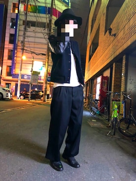 「NANO universe（ナノユニバース）のアイテム（スタジャン）」を使った、毛糸さん（メンズ・180cm）の冬コーディネート