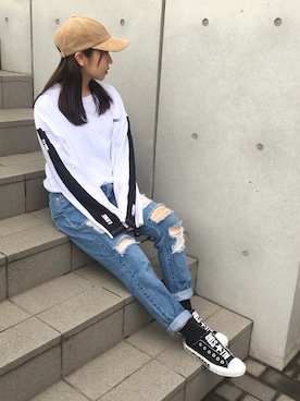 「GRANDEDGE（グランドエッジ）のアイテム（キャップ）」を使った、💘さん（レディース・157cm）の秋コーディネート