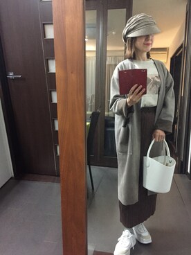 「DISCOAT（ディスコート）のアイテム（ノーカラーコート）」を使った、２⭐️（👀不調しばらく👓）さん（レディース・155cm）の春コーディネート