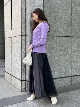 「パープル×黒」｜「アイテム（カーディガン/ボレロ）」を使った、crie_shizukaさん（レディース・155cm）の冬コーディネート