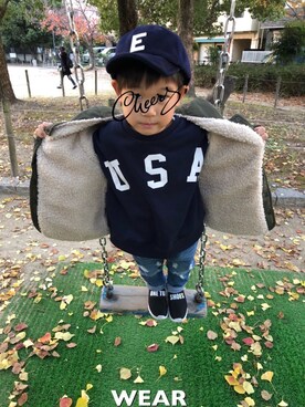 「USA」｜「アイテム（スウェット）」を使った、☺︎アイリオ☺︎さん（キッズ・100cm）の秋コーディネート