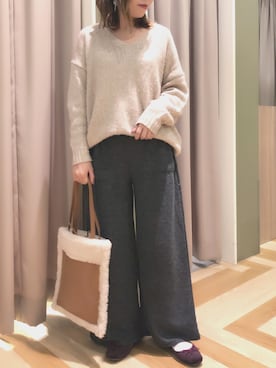 「Green　Parks（グリーンパークス）の・リブカットワイドパンツ（その他パンツ）」を使った、yukariさん（レディース・151cm）の秋コーディネート