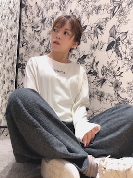 「Green　Parks（グリーンパークス）の・リブカットワイドパンツ（その他パンツ）」を使った、yukariさん（レディース・151cm）の秋コーディネート