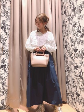 「Green　Parks（グリーンパークス）の・ウッドハンドルショルダ-バッグ（ショルダーバッグ）」を使った、yukariさん（レディース・151cm）の春コーディネート
