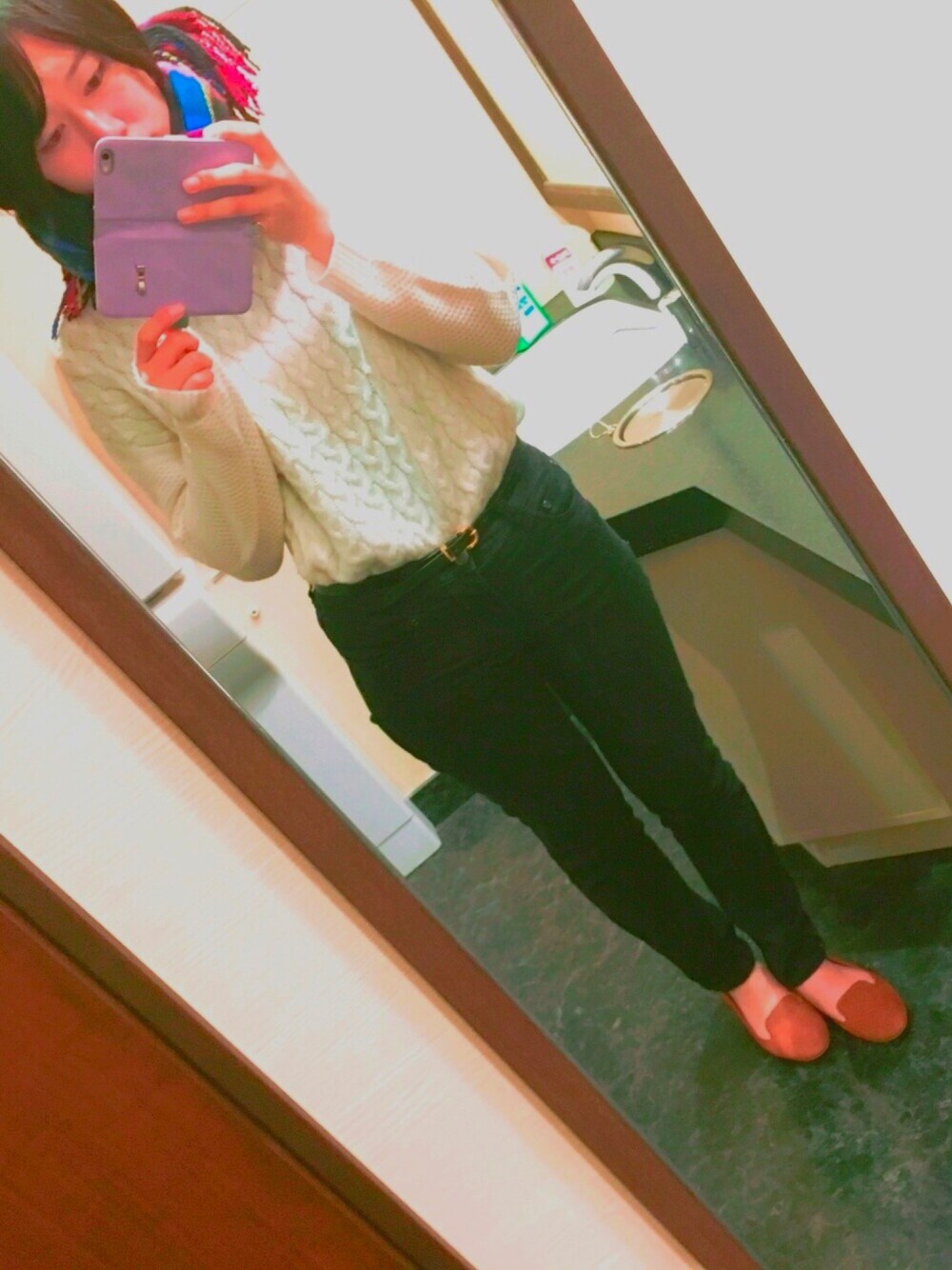 「GU、H&M、激安コーデ、ootd、受験生、チェックマフラー、下半身デブ」｜「H&Mのアイテム（その他パンツ、ブラック系）」を使った、R!coさん（レディース・166cm）の冬コーディネートの1枚目の写真