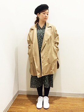 「オリーブ」｜「アイテム（シャツワンピース）」を使った、YUMIRUさん（レディース・155cm）の春コーディネート
