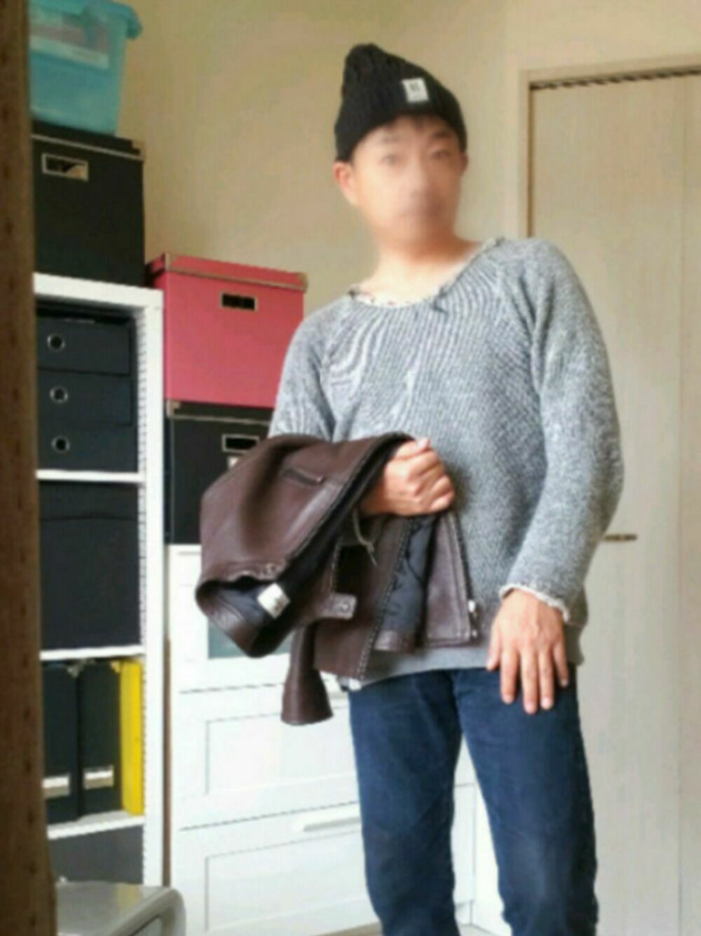 「レザージャケット、COACH、デニムパンツ、ドクターマーチン、おしゃれさんと繋がりたい、いいね、save、フォローお願いします🤑」｜「Levi'sの【LEVI'S/リーバイス】５０２　ＷＡＲＭ　デニム　軽量保温素材　高い断熱効果　テーパードシルエット（デニムパンツ、ブルー系）」を使った、@くうすけ🍀さん（メンズ・168cm）の冬コーディネートの1枚目の写真