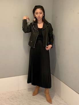 「PUBLIC TOKYO（パブリックトウキョウ）のアイテム（ライダースジャケット）」を使った、ayakaさん（レディース・152cm）の秋コーディネート