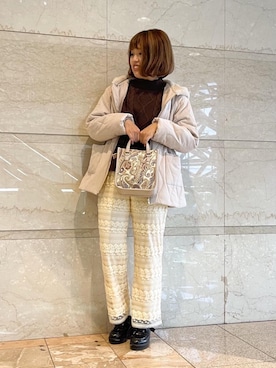 「レースパンツ」｜「アイテム（その他アウター）」を使った、マジェスティックレゴンルミネ池袋店スタッフさん（レディース・158cm）の秋コーディネート