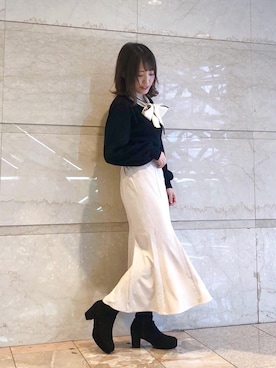「オフィス」｜「アイテム（ブーツ）」を使った、マジェスティックレゴンルミネ池袋店スタッフさん（レディース・147cm）の秋コーディネート