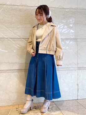 「アイボリー」｜「アイテム（ライダースジャケット）」を使った、マジェスティックレゴンルミネ池袋店スタッフさん（レディース・151cm）の冬コーディネート