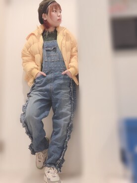 「RNA（アールエヌエー）のアイテム（サロペット/オーバーオール）」を使った、ちゃすこさん（レディース・153cm）の冬コーディネート