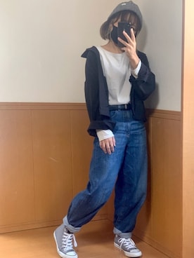 「コンバース ハイカット」｜「アイテム（ニットキャップ/ビーニー）」を使った、mayumiさん（レディース・155cm）の秋コーディネート