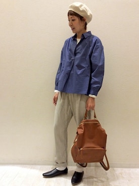 「スキッパーシャツ」｜「アイテム（ハンチング/ベレー帽）」を使った、LBC STAFFさん（レディース・158cm）の冬コーディネート