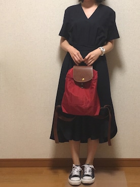 「赤リュック」｜shioさん（レディース・150cm）の秋コーディネート
