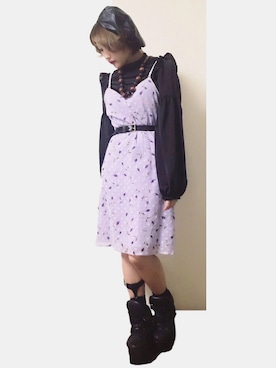 「キャミソールワンピ」｜「アイテム（ハンチング/ベレー帽）」を使った、(悠木)さん（レディース・155cm）の春コーディネート