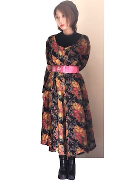 「ヴィンテージワンピース」｜「アイテム（帽子）」を使った、(悠木)さん（レディース・155cm）の春コーディネート