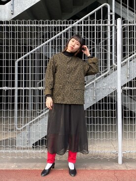 「透け感」｜「アイテム（ノーカラージャケット）」を使った、きんたさん（レディース・159cm）の春コーディネート