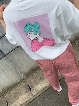 「kutir（クティール）のアソートプリントTシャツ　コラボアイテム（Tシャツ/カットソー、ホワイト系）」を使った、Joさん（メンズ・173cm）の夏コーディネート