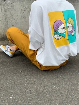 「kutir（クティール）のアソートプリントTシャツ　コラボアイテム（Tシャツ/カットソー、ホワイト系）」を使った、Joさん（メンズ・173cm）の夏コーディネート