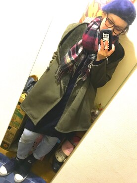 「コーディガン」｜「アイテム（ムートンコート）」を使った、めぐきちさん（レディース・164cm）の冬コーディネート