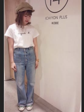 「アイテム（キャスケット）」を使った、14+ イオンモール木更津店 スタッフさん（レディース・153cm）の夏コーディネート