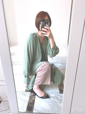 「Mila Owen（ミラオーウェン）のアイテム（ワンピース/ドレス、グリーン系）」を使った、mmaassaaeeeさん（レディース）の春コーディネート