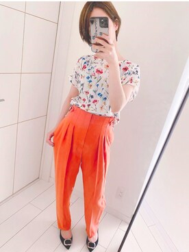 「Mila Owen（ミラオーウェン）のアイテム（その他パンツ、オレンジ系）」を使った、mmaassaaeeeさん（レディース）の夏コーディネート