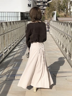 「ブラウンニット」｜「アイテム（スカート）」を使った、mii*さん（レディース・155cm）の冬コーディネート