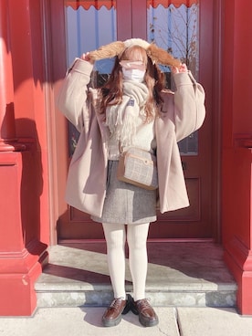 「ユニバ」｜「アイテム（その他アウター）」を使った、harunaさん（レディース・153cm）の冬コーディネート