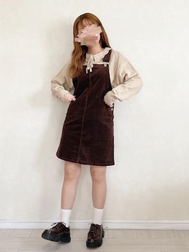 「one after another NICE CLAUP（ワンアフターアナザーナイスクラップ）のアイテム（ジャンパースカート）」を使った、harunaさん（レディース・153cm）の冬コーディネート