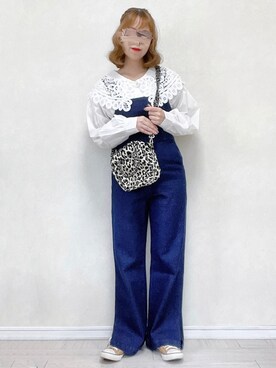 「mline（エムライン）のアイテム（オールインワン・サロペット）」を使った、harunaさん（レディース・153cm）の春コーディネート