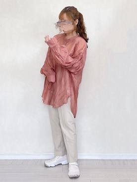 「シア―ブラウス」｜「アイテム（スラックス）」を使った、harunaさん（レディース・153cm）の春コーディネート