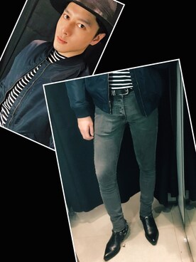 「YSL（ワイエスエル）のアイテム（ブーツ）」を使った、Xzyさん（メンズ・179cm）の冬コーディネート