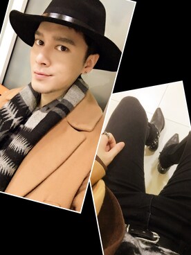 「YSL（ワイエスエル）のアイテム（ブーツ）」を使った、Xzyさん（メンズ・179cm）の冬コーディネート