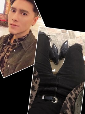 「YSL（ワイエスエル）のアイテム（ブーツ）」を使った、Xzyさん（メンズ・179cm）の冬コーディネート
