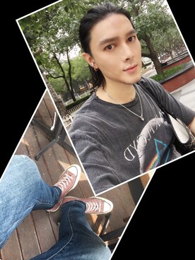 「PULL&BEAR（プルアンドベア）のアイテム（Tシャツ/カットソー）」を使った、Xzyさん（メンズ・179cm）の夏コーディネート