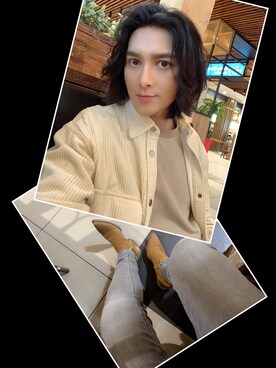 「YSL（ワイエスエル）のアイテム（ブーツ）」を使った、Xzyさん（メンズ・179cm）の冬コーディネート