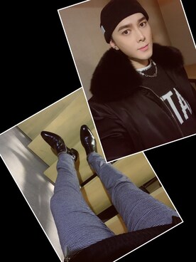 「YSL（ワイエスエル）のアイテム（ブーツ）」を使った、Xzyさん（メンズ・179cm）の冬コーディネート