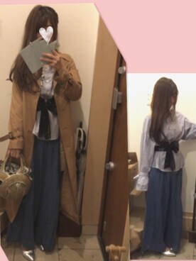 「サッシュベルト」｜「アイテム（トレンチコート）」を使った、こたつんさん（レディース・158cm）の春コーディネート