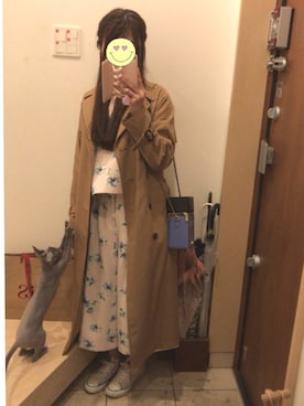 「猫」｜「アイテム（トレンチコート）」を使った、こたつんさん（レディース・158cm）の春コーディネート