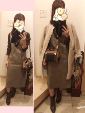 「ROPE' PICNIC（ロペピクニック）のアイテム（ムートンコート）」を使った、こたつんさん（レディース・158cm）の秋コーディネート