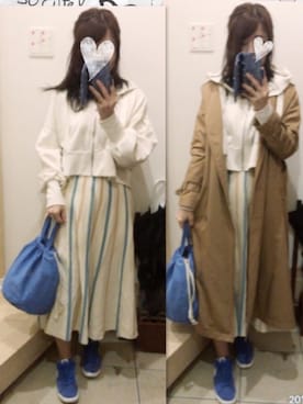 「ワンピース×スニーカー」｜「アイテム（トレンチコート）」を使った、こたつんさん（レディース・158cm）の冬コーディネート