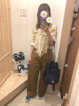 「ボウタイブラウス」｜「アイテム（スリッポン）」を使った、こたつんさん（レディース・158cm）の秋コーディネート