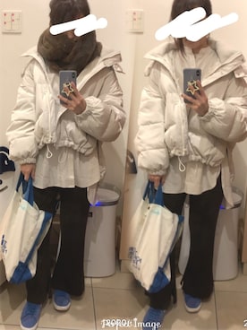 「ノーカラーシャツ」｜「アイテム（ブルゾン）」を使った、こたつんさん（レディース・158cm）の冬コーディネート