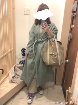 「ピスタチオ」｜「アイテム（チェスターコート）」を使った、こたつんさん（レディース・158cm）の春コーディネート