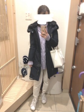 「WOOLRICH（ウールリッチ）のアイテム（ダウンジャケット/コート）」を使った、こたつんさん（レディース・158cm）の冬コーディネート