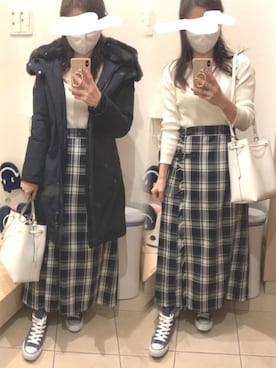 「WOOLRICH（ウールリッチ）のアイテム（ダウンジャケット/コート）」を使った、こたつんさん（レディース・158cm）の冬コーディネート
