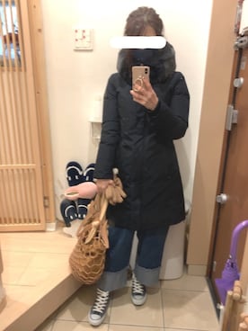 「WOOLRICH（ウールリッチ）のアイテム（ダウンジャケット/コート）」を使った、こたつんさん（レディース・158cm）の冬コーディネート