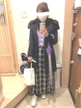「WOOLRICH（ウールリッチ）のアイテム（ダウンジャケット/コート）」を使った、こたつんさん（レディース・158cm）の春コーディネート